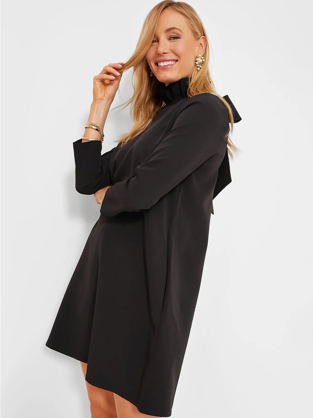 Tuckernuck XS Daphne Ruffle Bow Long Sleeve Preppy Stand Collar Retro Party